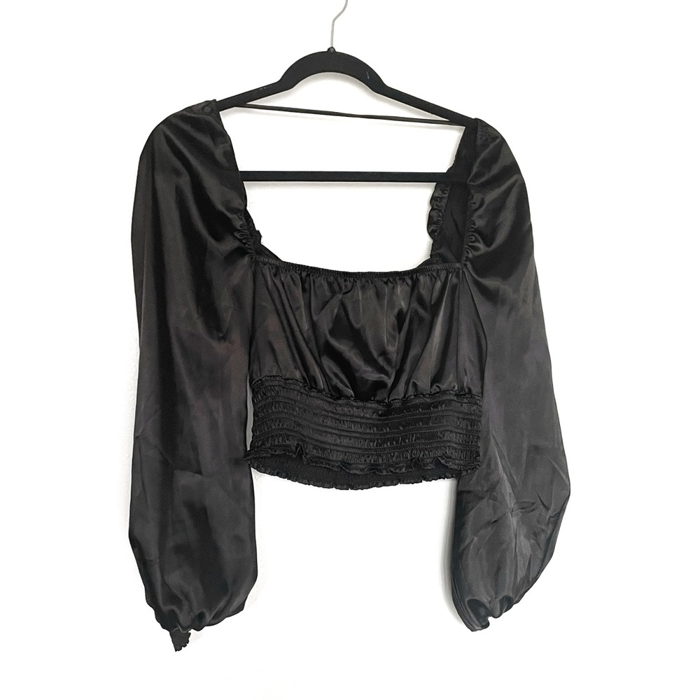 NWT Afrm Puff Sleeve Satin Blouse Top